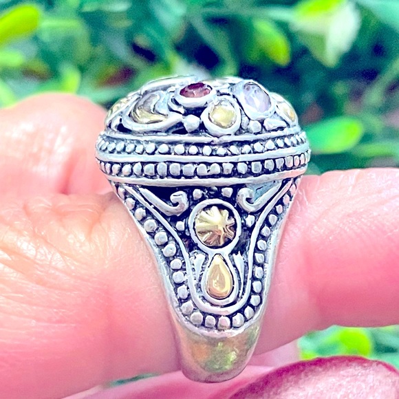 ❗️FINAL PRICE❗️18K Yellow Gold Details and 925 Sterling Silver Dome Ring - Picture 9 of 11